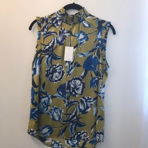 Ecru silk high neck tank top